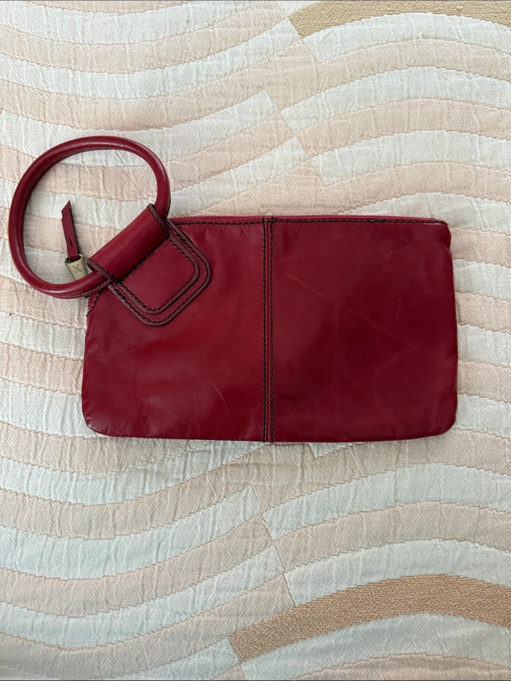 Red Leather Wristlet Clutch - Women's Handbag